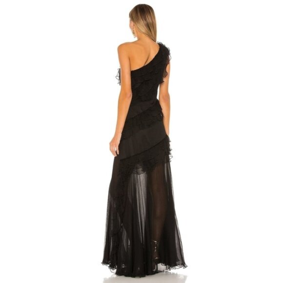 New AMUR Harlow Maxi Dress in Black Silk Sheer Formal One Shoulder Gown Size 4 - Picture 3 of 10
